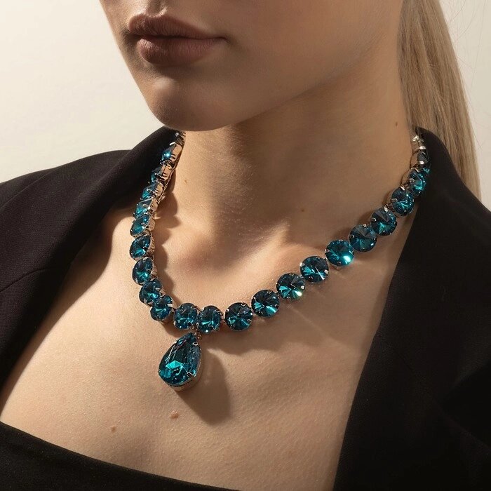 Колье «Драгоценность» капля, цвет голубой в серебре, 32,5 см от компании Интернет - магазин Flap - фото 1