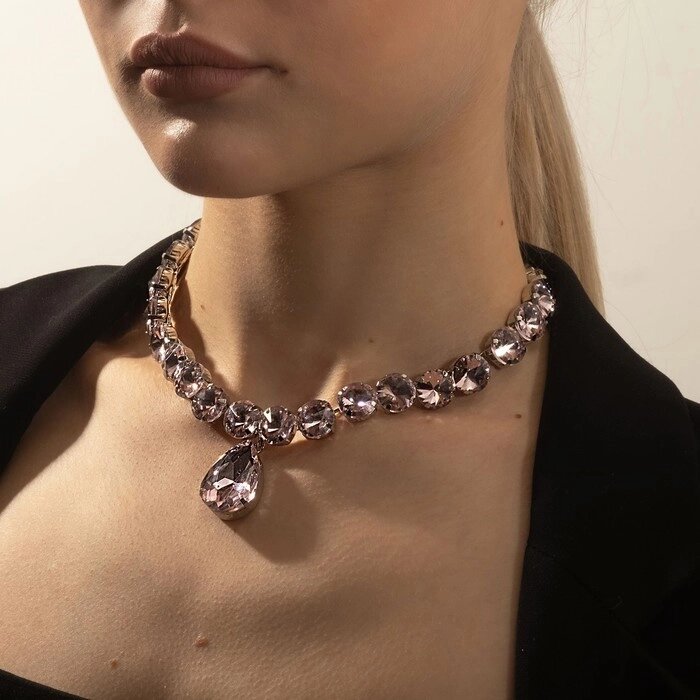 Колье «Драгоценность» капля, цвет розовый в серебре, 32 см от компании Интернет - магазин Flap - фото 1