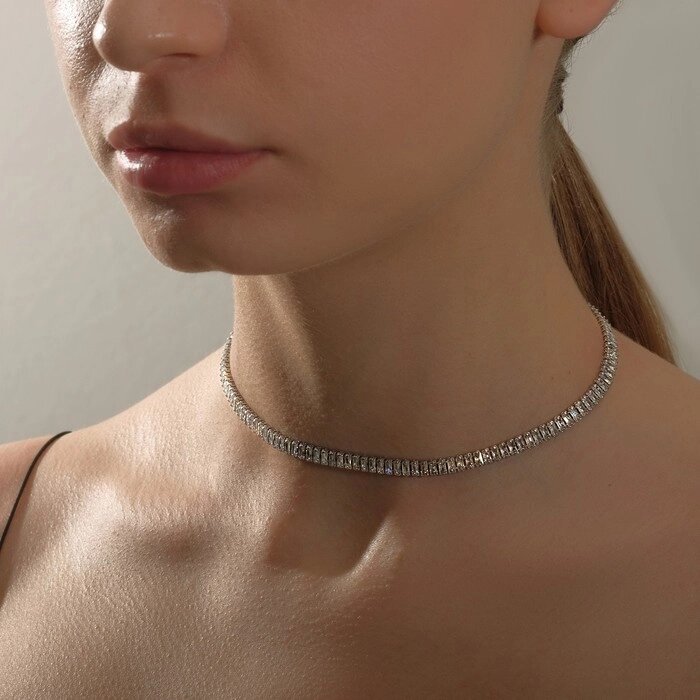 Колье «Драгоценность» прямоугольники узкие, цвет белый в серебре, 30 см от компании Интернет - магазин Flap - фото 1
