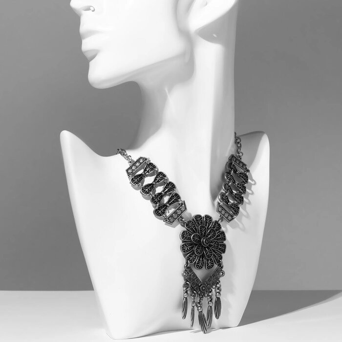 Колье «Индия» цветок, цвет чернёное серебро, 30 см от компании Интернет - магазин Flap - фото 1