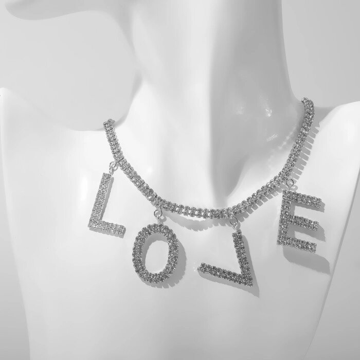 Колье LOVE, цвет белый в серебре, 30 см от компании Интернет - магазин Flap - фото 1