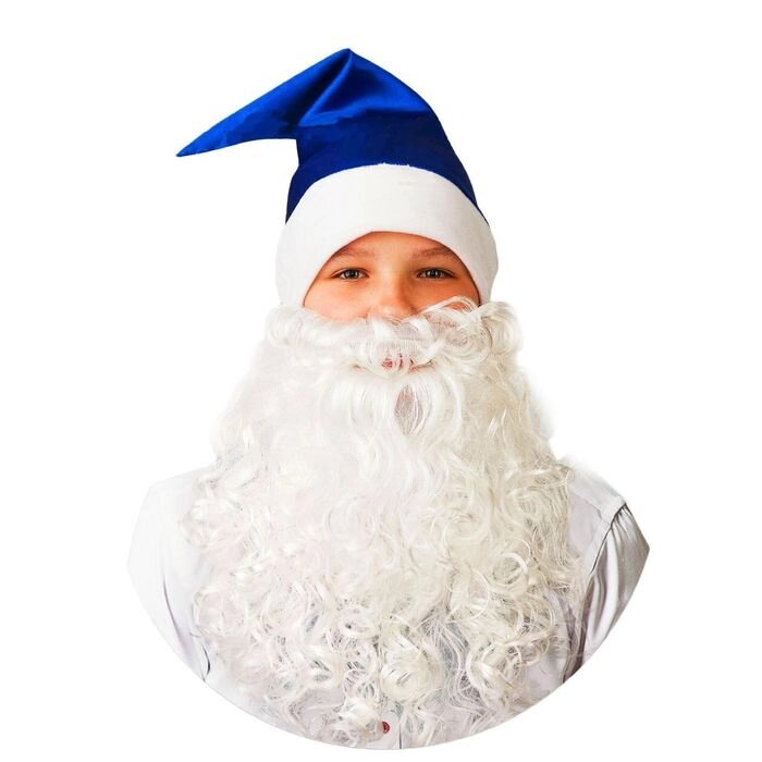 Колпак новогодний с бородой, цвет синий, сатин от компании Интернет - магазин Flap - фото 1