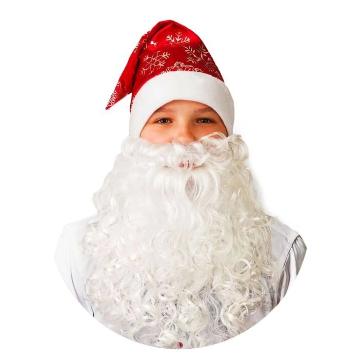 Колпак новогодний с бородой, красный со снежинками, сатин от компании Интернет - магазин Flap - фото 1