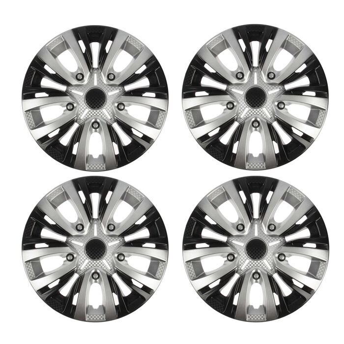 Колпаки колесные R14 "ЛИОН", серебристо-черный карбон, набор 4 шт от компании Интернет - магазин Flap - фото 1