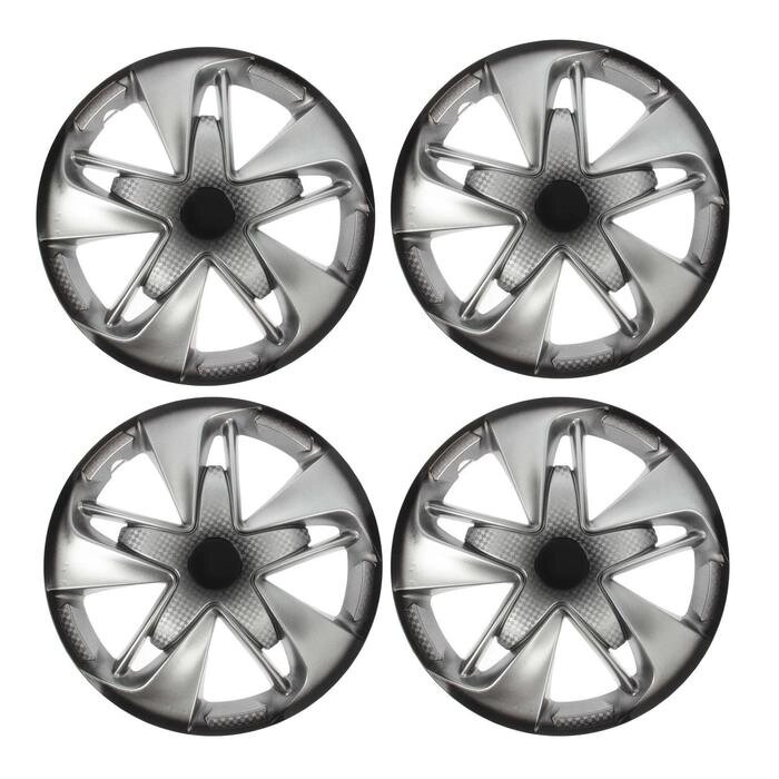 Колпаки колесные R14 "СУПЕР АСТРА", серебристо-черный карбон, набор 4 шт. от компании Интернет - магазин Flap - фото 1