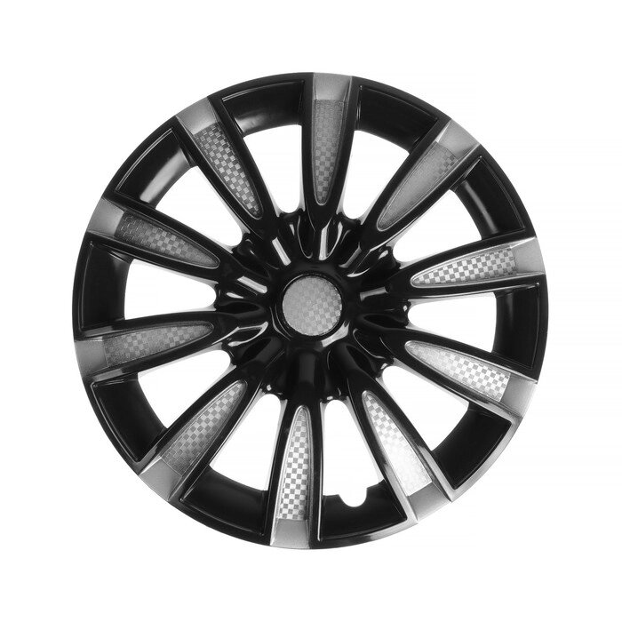 Колпаки колесные R14 Tornado, серебристо-черный карбон, набор 4 шт от компании Интернет - магазин Flap - фото 1