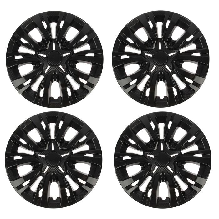 Колпаки колесные R15 "ЛИОН", черный глянец карбон, набор 4 шт. от компании Интернет - магазин Flap - фото 1