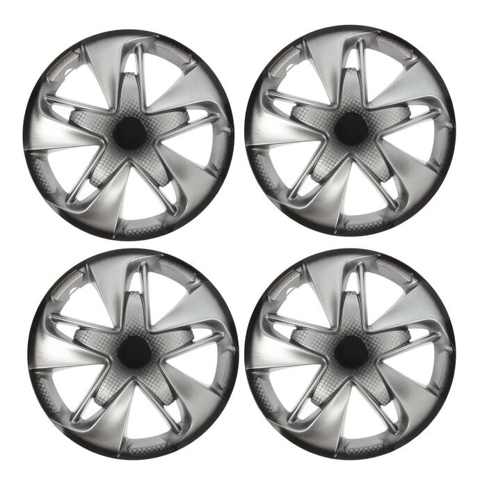 Колпаки колесные R15 "СУПЕР АСТРА", серебристо-черный карбон, набор 4 шт. от компании Интернет - магазин Flap - фото 1