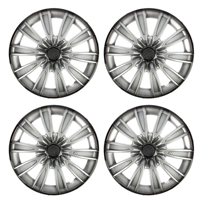 Колпаки колесные R16 "ТОРНАДО", серебристо-черный карбон, набор 4 шт. от компании Интернет - магазин Flap - фото 1