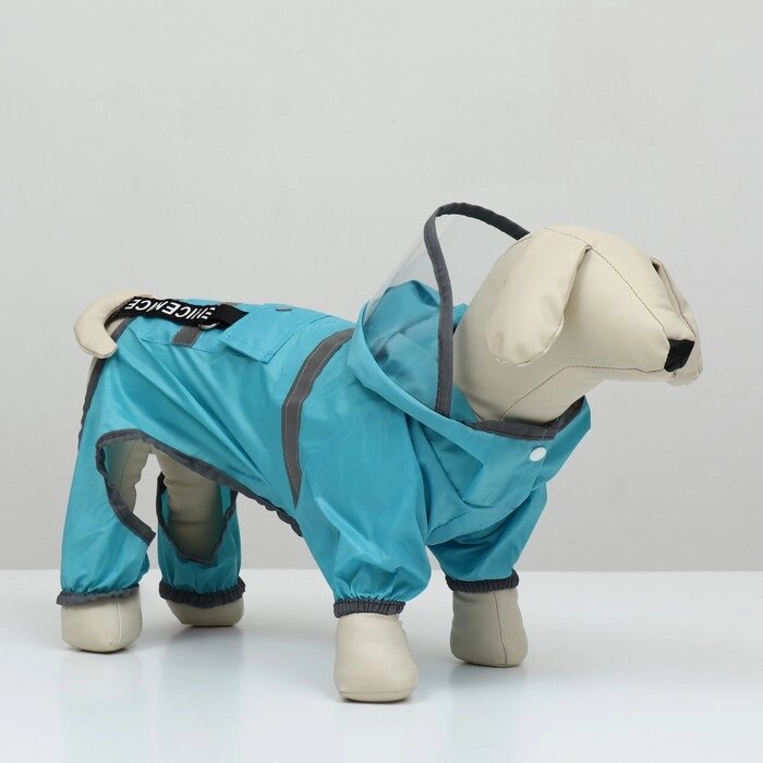 Комбинезон для собак, демисезонный с козырьком, размер S (ДС 28, Ог 41, ОШ 31 см), голубой от компании Интернет - магазин Flap - фото 1