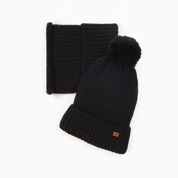 Комплект детский (шапка, снуд), цвет черный, размер 52-54 от компании Интернет - магазин Flap - фото 1