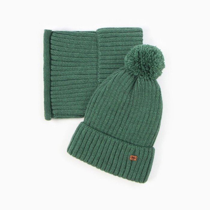 Комплект детский (шапка, снуд), цвет зеленый, размер 52-54 от компании Интернет - магазин Flap - фото 1