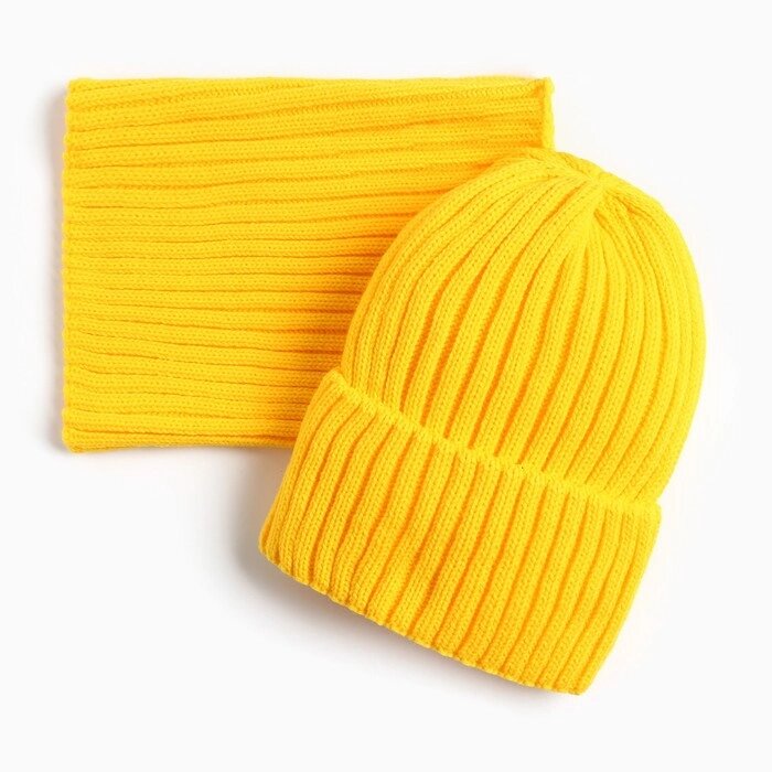Комплект для девочки (шапка, снуд), цвет горчица, размер 50-54 от компании Интернет - магазин Flap - фото 1