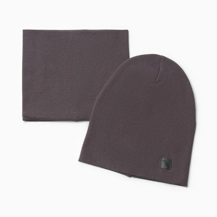 Комплект для мальчика (снуд и шапка), цвет тёмно-серый, размер 46-50 от компании Интернет - магазин Flap - фото 1