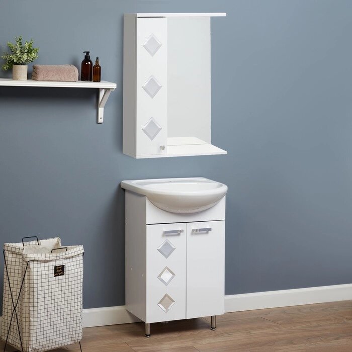 Комплект мебели для ванной комнаты "Квадро 55": тумба с раковиной + зеркало-шкаф от компании Интернет - магазин Flap - фото 1