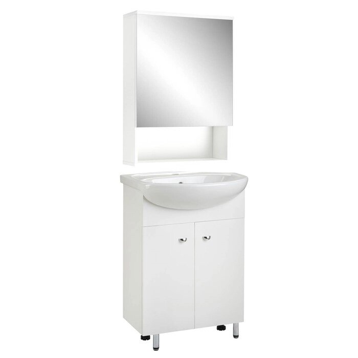 Комплект мебели: для ванной комнаты "Вега 55": зеркало-шкаф + тумба + раковина от компании Интернет - магазин Flap - фото 1