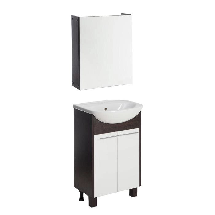 Комплект мебели: для ванной комнаты "Венге 50": зеркало-шкаф + тумба + раковина от компании Интернет - магазин Flap - фото 1
