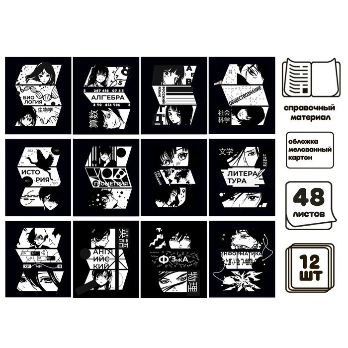Комплект предметных тетрадей 48 листов, "Комикс Аниме", 12 предметов, со справочным материалом, обложка мелованный от компании Интернет - магазин Flap - фото 1