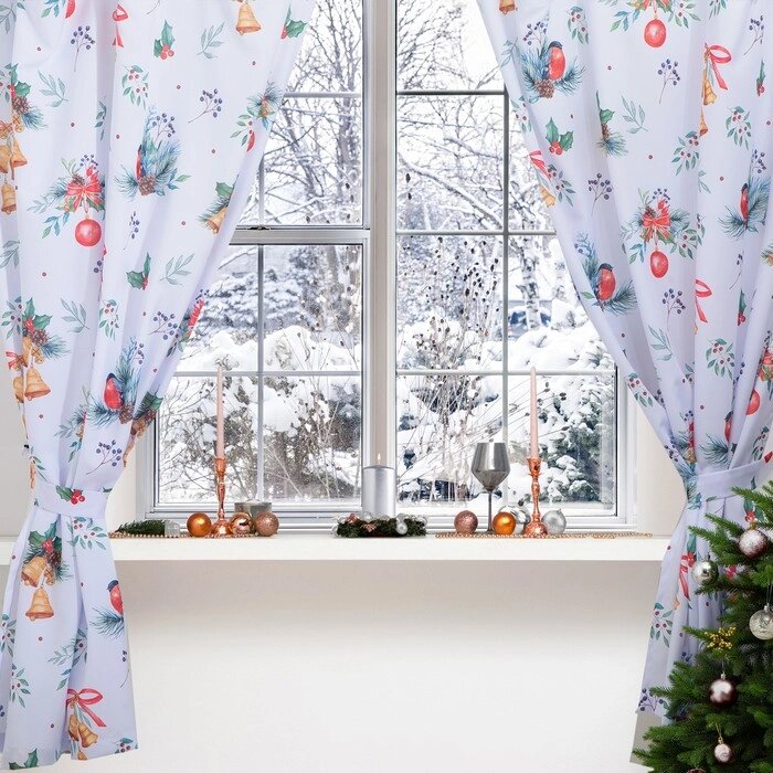 Комплект штор д/кухни с подхватами   "Christmas wreaths"  145х180см-2 шт., габардин от компании Интернет - магазин Flap - фото 1