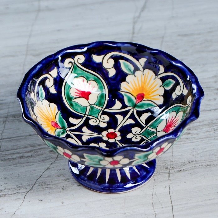 Конфетница Риштанская Керамика "Цветы", 13 см, синяя от компании Интернет - магазин Flap - фото 1
