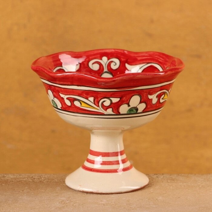 Конфетница Риштанская Керамика "Цветы", красная 12 см, от компании Интернет - магазин Flap - фото 1