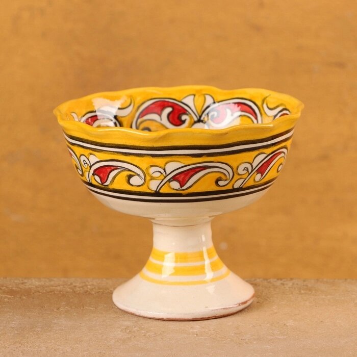 Конфетница Риштанская Керамика "Цветы", желтая 12 см, от компании Интернет - магазин Flap - фото 1