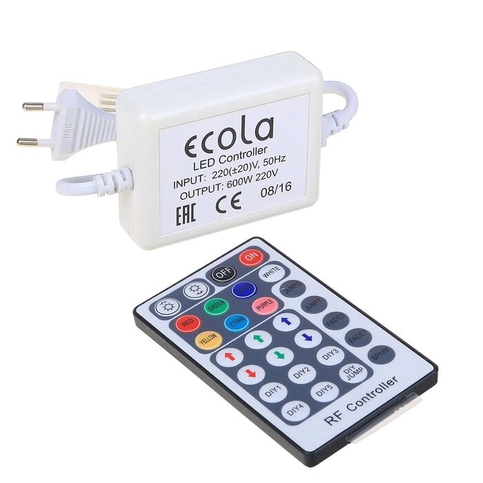 Контроллер Ecola для RGB ленты 14  7 мм, IP68, 220 В, 600 Вт, пульт ДУ от компании Интернет - магазин Flap - фото 1
