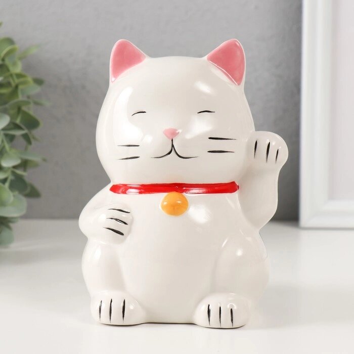 Копилка керамика "Белый кот Манэки-нэко" 10х10х14,5 см от компании Интернет - магазин Flap - фото 1