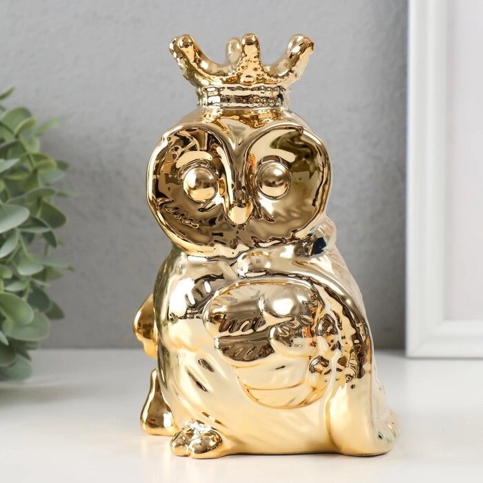 Копилка керамика "Филин в короне и мантии" золото 12х12х18,5 см от компании Интернет - магазин Flap - фото 1