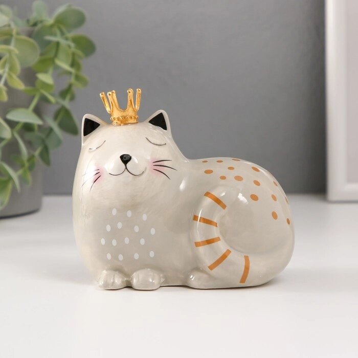 Копилка керамика "Спящая серая кошка в короне" 11,6х7,4х10,3 см от компании Интернет - магазин Flap - фото 1