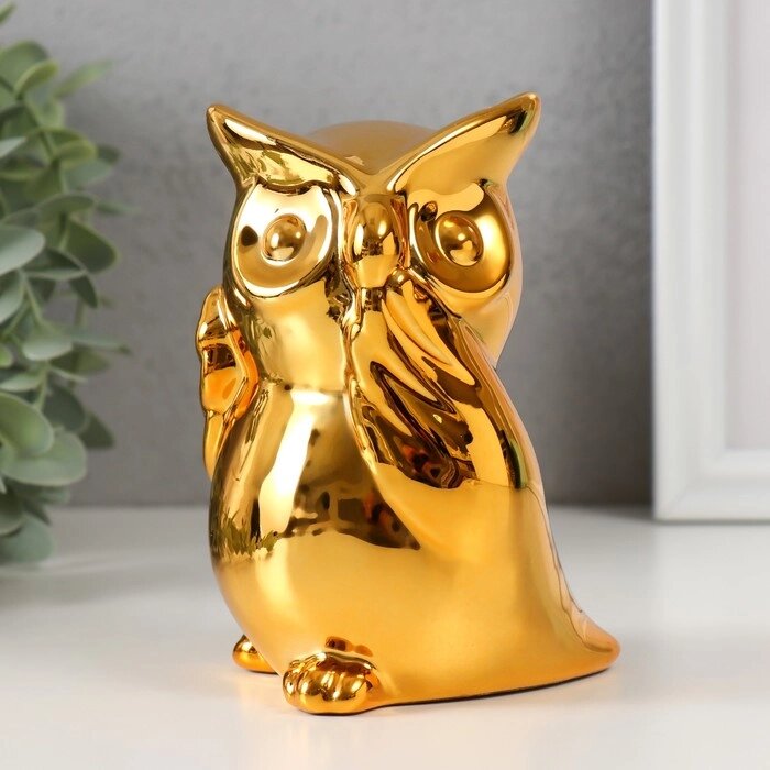 Копилка керамика "Удивлённая сова" золото 12х8х14 см от компании Интернет - магазин Flap - фото 1