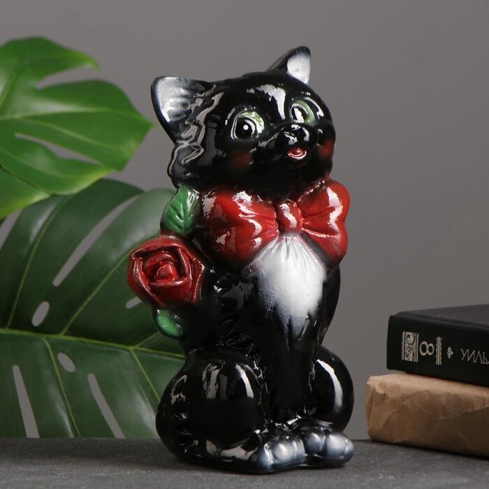 Копилка "Котик малый с розой" чёрный, 20см от компании Интернет - магазин Flap - фото 1