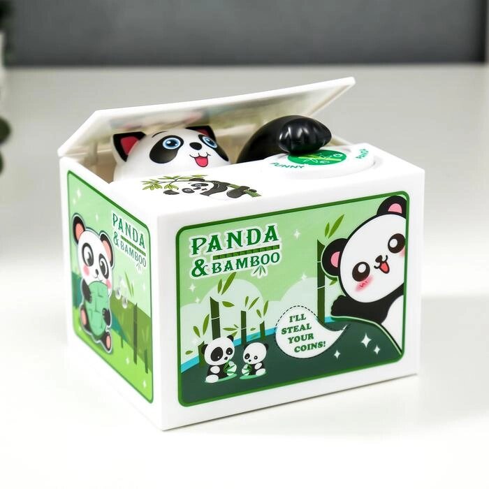 Копилка пластик "Панда прячет монетки" 9х12х10 см от компании Интернет - магазин Flap - фото 1