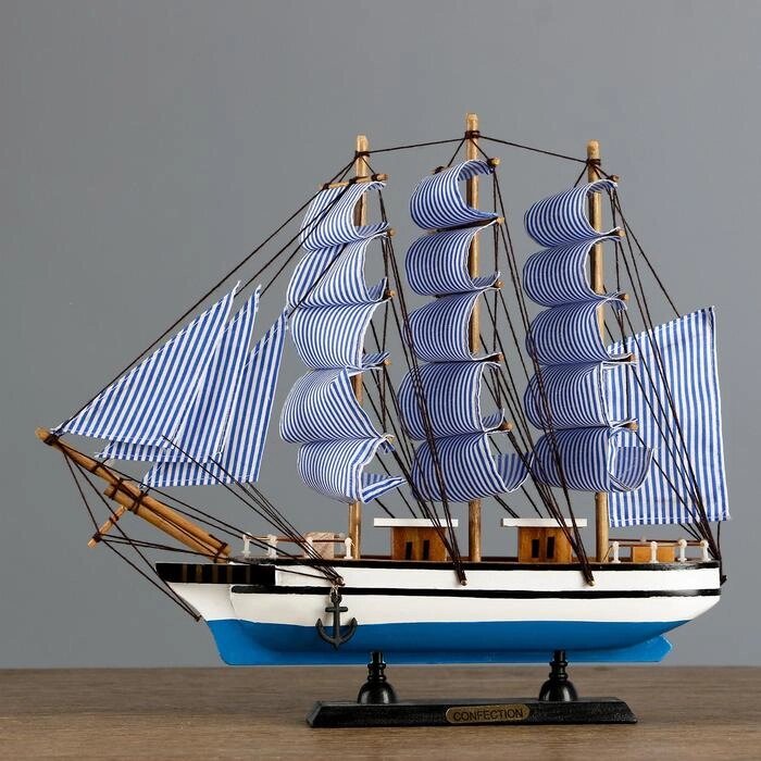 Корабль "Чесма" трехмачтовый сине-белые папруса, 34*7*32см от компании Интернет - магазин Flap - фото 1
