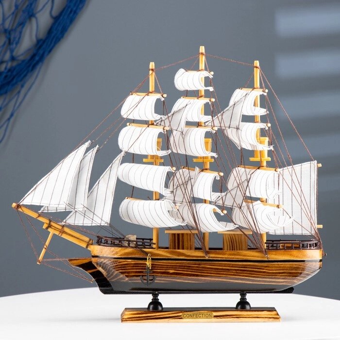 Корабль "Кариста" трехмачтовый с белыми парусами, 40*5,5*33см от компании Интернет - магазин Flap - фото 1