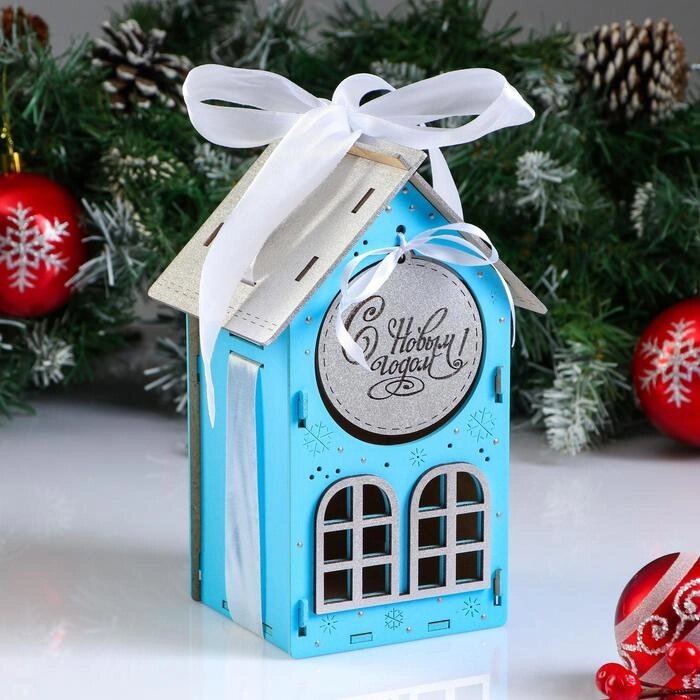 Коробка деревянная, 13.511.521 см "Новогодняя. Домик", подарочная упаковка, синий от компании Интернет - магазин Flap - фото 1