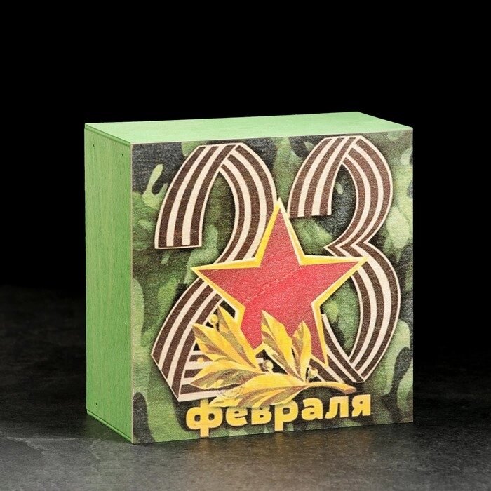 Коробка подарочная 202010 см деревянная "23 февраля", с накладной крышкой, с печатью от компании Интернет - магазин Flap - фото 1