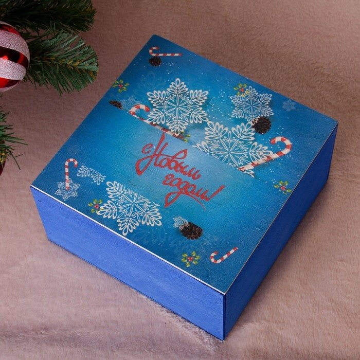 Коробка подарочная "С Новым Годом, со снежинками", синяя, 202010 см от компании Интернет - магазин Flap - фото 1