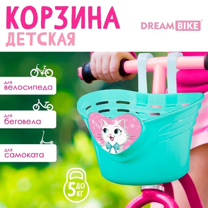Корзинка детская Dream Bike «Мяу!», цвет бирюзовый от компании Интернет - магазин Flap - фото 1