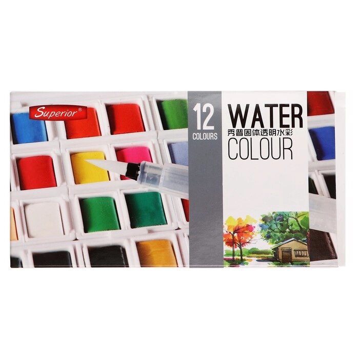 Краски акварельные, + 1 кисть, в пластиковой коробке, 12 цветов от компании Интернет - магазин Flap - фото 1