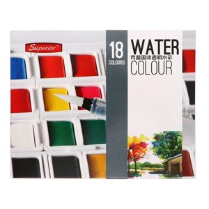 Краски акварельные 18 цветов + 1 кисть в пластиковой коробке GTS-18