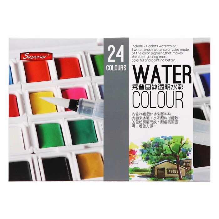Краски акварельные 24 цвета + 1  кисть в пластиковой коробке  GTS-24 от компании Интернет - магазин Flap - фото 1