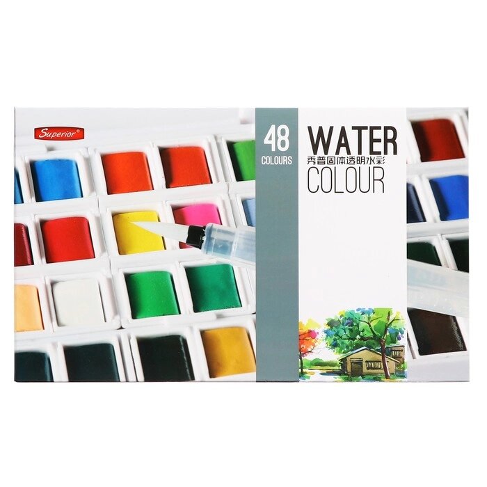 Краски акварельные 48 цветов + 2 штуки кисти в пластиковой коробке  GTS-48 от компании Интернет - магазин Flap - фото 1