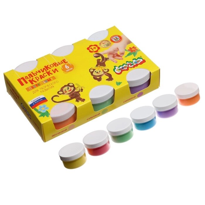 Краски пальчиковые пастельные, набор 6 цветов х 60 мл, "Каляка-Маляка", для малышей от компании Интернет - магазин Flap - фото 1