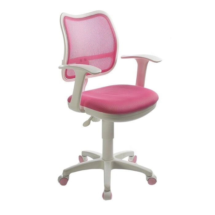 Кресло Бюрократ, с подлокотникам, розовый, спинка сетка, белый пластик, CH-W797/PK/TW-13A от компании Интернет - магазин Flap - фото 1