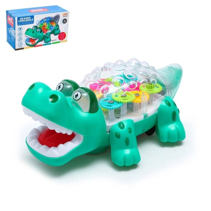 Крокодил «Шестерёнки», свет и звук, работает от батареек, цвет зелёный от компании Интернет - магазин Flap - фото 1
