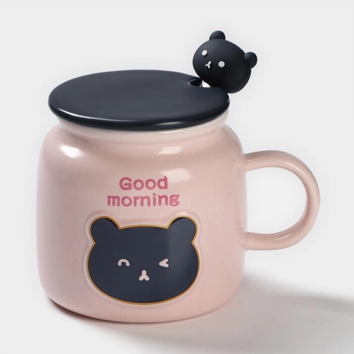 Кружка керамическая с ложкой «Доброе утро», 450 мл, цвет розовый от компании Интернет - магазин Flap - фото 1