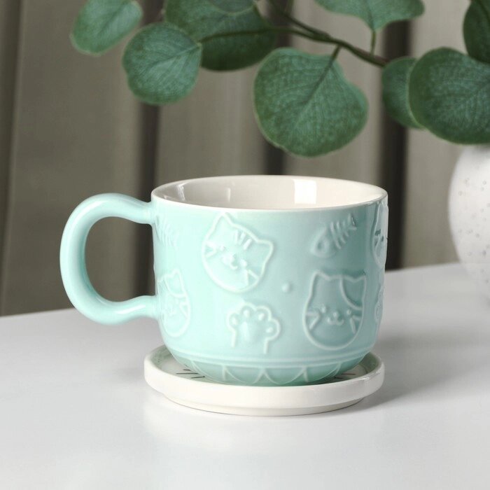 Кружка керамическая «Улыбающийся кот», 450 мл, цвет голубой от компании Интернет - магазин Flap - фото 1