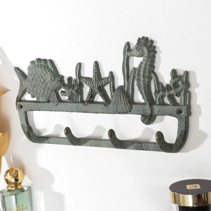Крючки декоративные чугун "Подводный мир" зелёная патина 15х29х3 см от компании Интернет - магазин Flap - фото 1