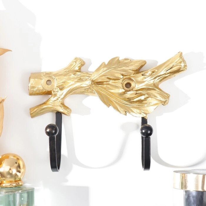 Крючки декоративные полистоун "Золотая ветка с листьями" 11,5х4,4х16 см от компании Интернет - магазин Flap - фото 1